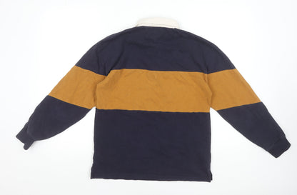 Next Boys Blue & Mustard Striped Long Sleeve Rugby Polo Shirt 14 Years
