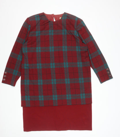 Berkertex Women Red Check Shift Dress Size 18 Long Sleeve Vintage Style
