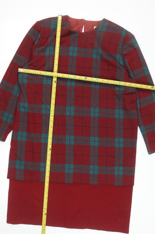 Berkertex Women Red Check Shift Dress Size 18 Long Sleeve Vintage Style