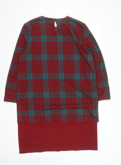 Berkertex Women Red Check Shift Dress Size 18 Long Sleeve Vintage Style