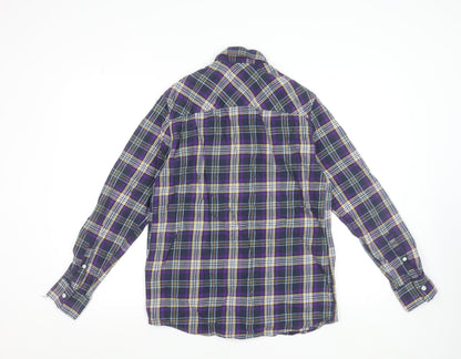 Topman Men's Purple Plaid Flannel Button-Up Shirt Size S Regular Fit