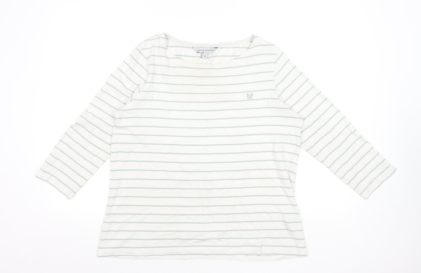 Crew Clothing Co Women’s White Striped 3/4 Sleeve Cotton T-Shirt Size 14