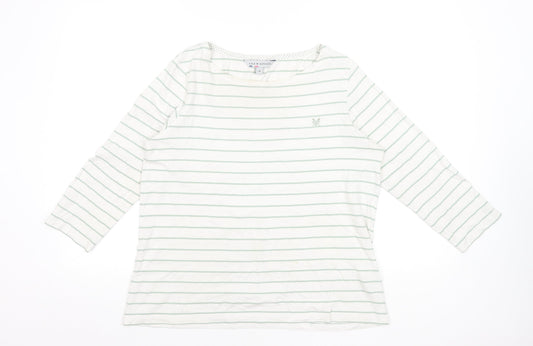 Crew Clothing Co Women’s White Striped 3/4 Sleeve Cotton T-Shirt Size 14