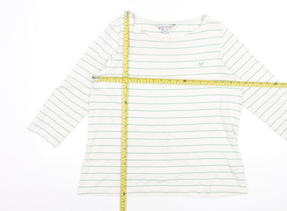 Crew Clothing Co Women’s White Striped 3/4 Sleeve Cotton T-Shirt Size 14