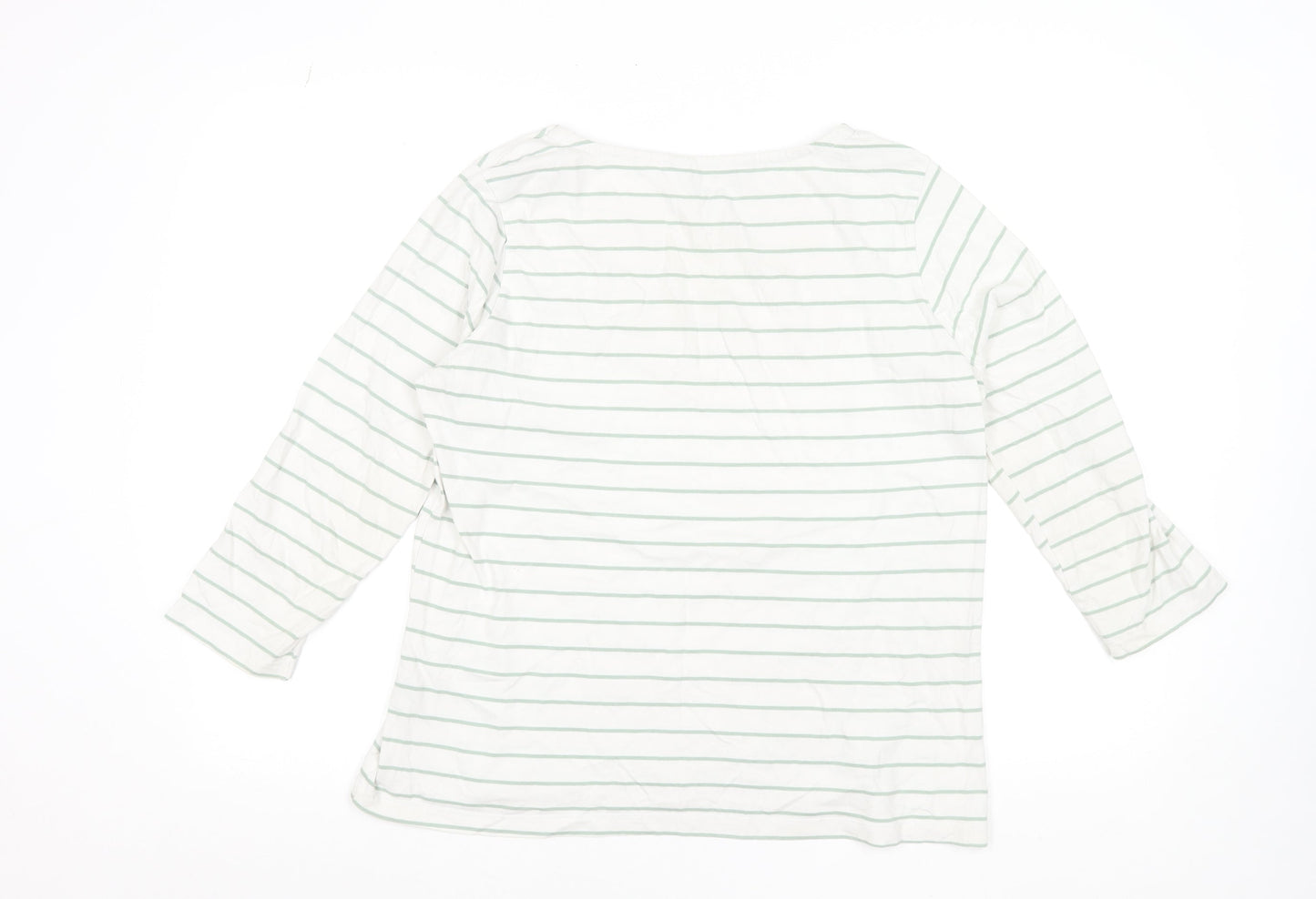 Crew Clothing Co Women’s White Striped 3/4 Sleeve Cotton T-Shirt Size 14