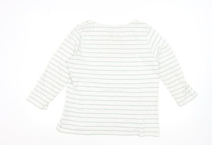 Crew Clothing Co Women’s White Striped 3/4 Sleeve Cotton T-Shirt Size 14