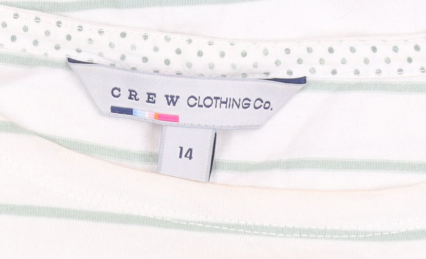 Crew Clothing Co Women’s White Striped 3/4 Sleeve Cotton T-Shirt Size 14