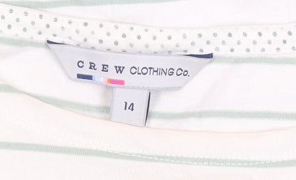 Crew Clothing Co Women’s White Striped 3/4 Sleeve Cotton T-Shirt Size 14