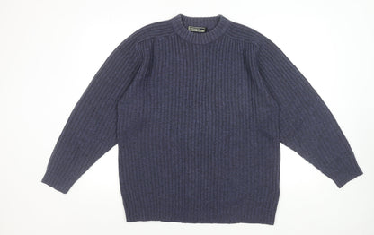 Hunter Scott Men’s Blue Ribbed Crew Neck Wool Blend Jumper Size S