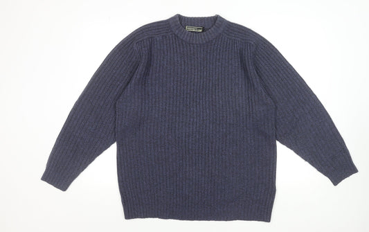 Hunter Scott Men’s Blue Ribbed Crew Neck Wool Blend Jumper Size S