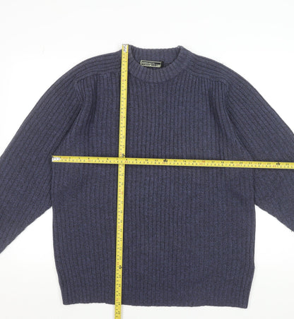Hunter Scott Men’s Blue Ribbed Crew Neck Wool Blend Jumper Size S