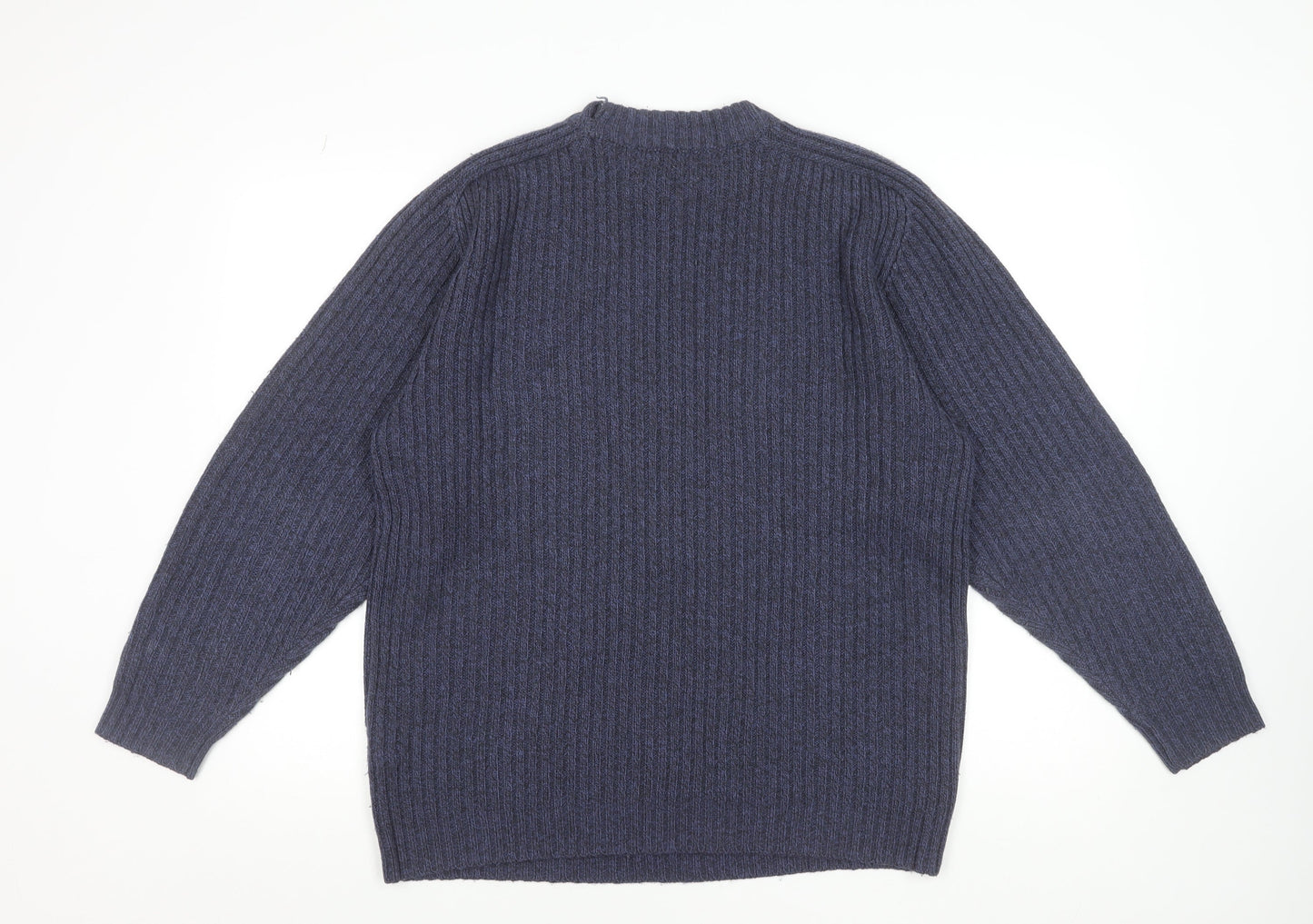 Hunter Scott Men’s Blue Ribbed Crew Neck Wool Blend Jumper Size S