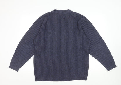 Hunter Scott Men’s Blue Ribbed Crew Neck Wool Blend Jumper Size S