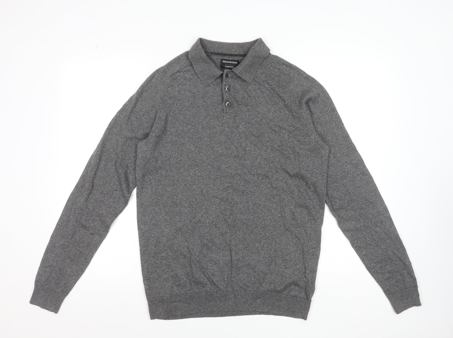 Greenwoods Men’s Grey Cotton Long Sleeve Polo Shirt Size M