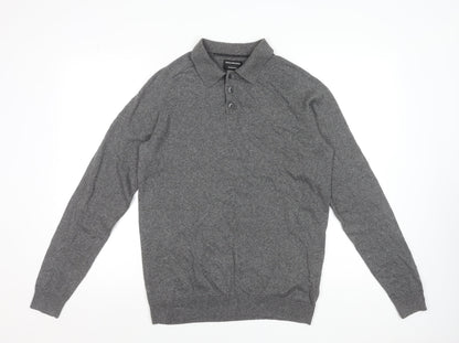 Greenwoods Men’s Grey Cotton Long Sleeve Polo Shirt Size M