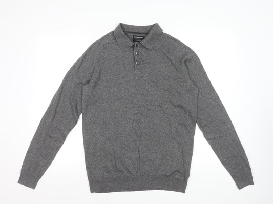 Greenwoods Men’s Grey Cotton Long Sleeve Polo Shirt Size M