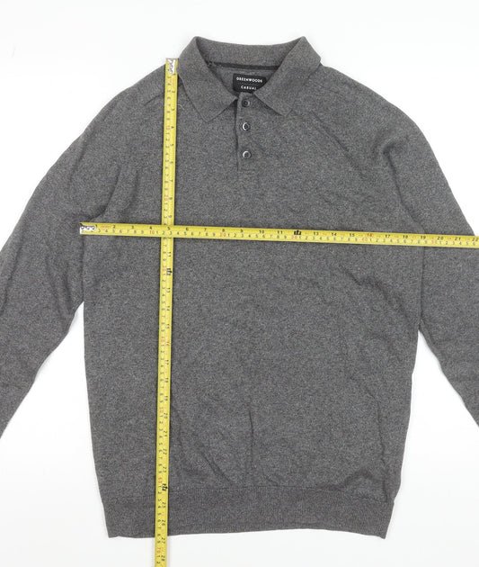 Greenwoods Men’s Grey Cotton Long Sleeve Polo Shirt Size M