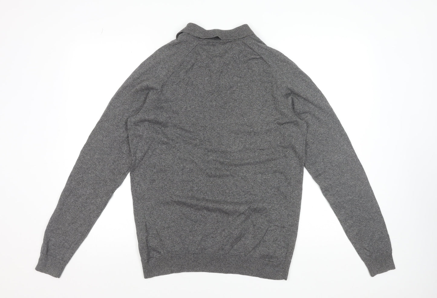 Greenwoods Men’s Grey Cotton Long Sleeve Polo Shirt Size M