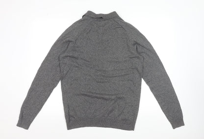 Greenwoods Men’s Grey Cotton Long Sleeve Polo Shirt Size M