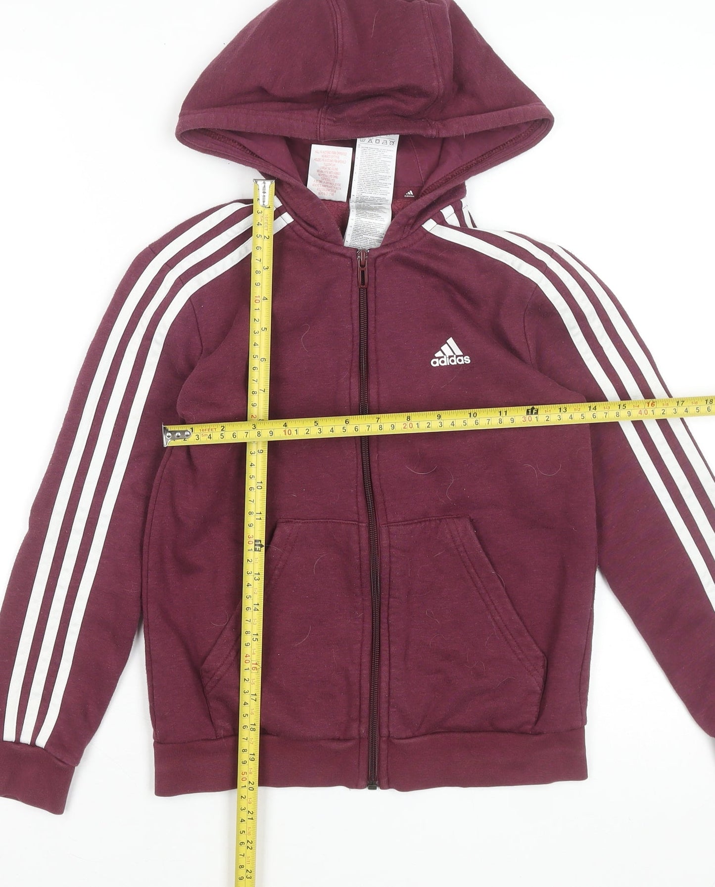 Adidas Boys Burgundy Full Zip Hoodie 9-10 Years Classic Hooded Sweatshirt