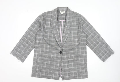 Monki Women’s Grey Check Blazer Jacket Size S Relaxed Fit