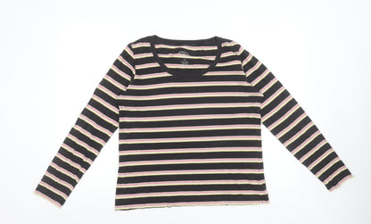 FatFace Womens Multicoloured Striped Long Sleeve Cotton Scoop Neck Top - Size L