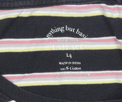 FatFace Womens Multicoloured Striped Long Sleeve Cotton Scoop Neck Top - Size L