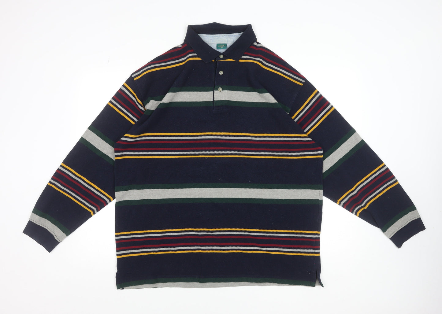 Canda Men's Multicoloured Striped Long Sleeve Polo Shirt XL Cotton Blend
