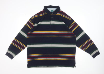 Canda Men's Multicoloured Striped Long Sleeve Polo Shirt XL Cotton Blend