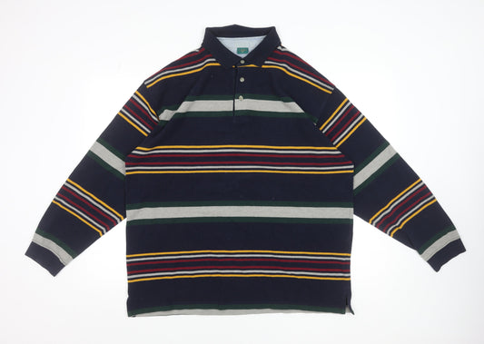 Canda Men's Multicoloured Striped Long Sleeve Polo Shirt XL Cotton Blend
