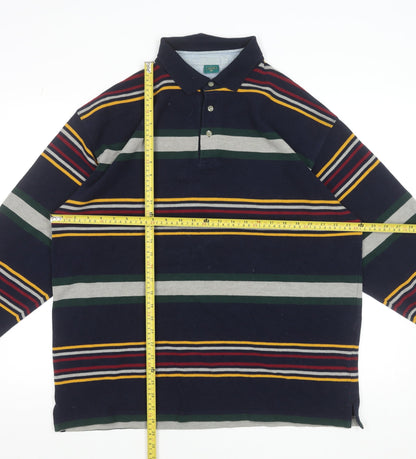 Canda Men's Multicoloured Striped Long Sleeve Polo Shirt XL Cotton Blend
