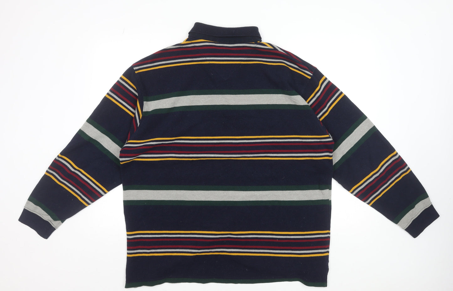 Canda Men's Multicoloured Striped Long Sleeve Polo Shirt XL Cotton Blend