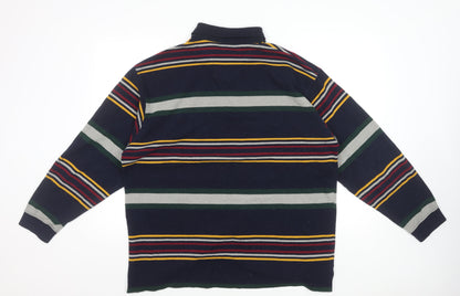 Canda Men's Multicoloured Striped Long Sleeve Polo Shirt XL Cotton Blend