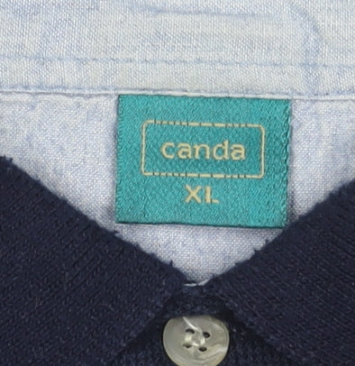 Canda Men's Multicoloured Striped Long Sleeve Polo Shirt XL Cotton Blend