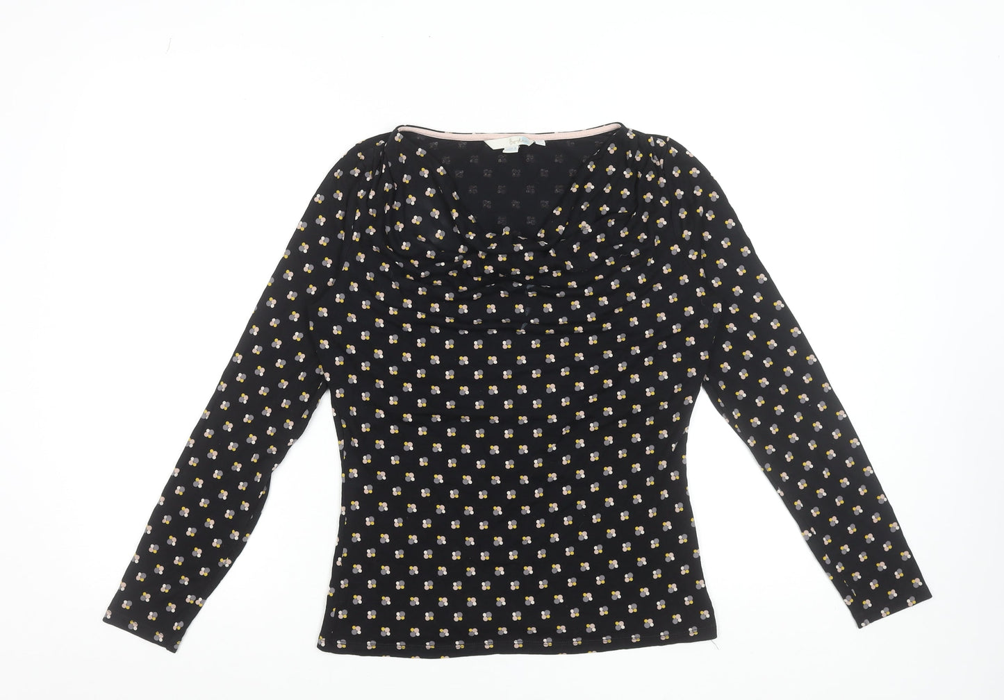 Boden Women’s Black Floral Jersey Cowl Neck Long Sleeve Blouse UK 12