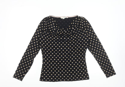 Boden Women’s Black Floral Jersey Cowl Neck Long Sleeve Blouse UK 12