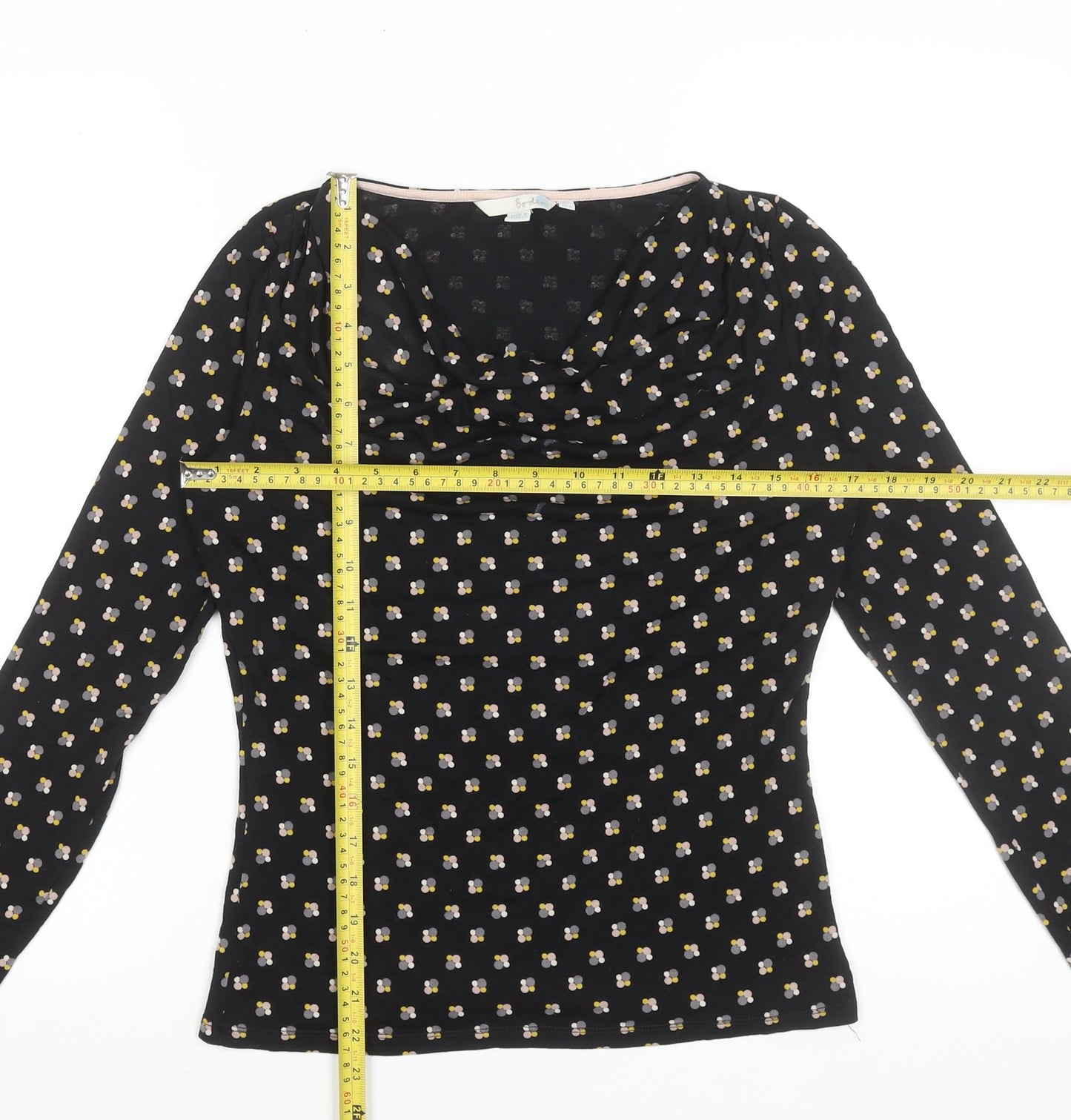 Boden Women’s Black Floral Jersey Cowl Neck Long Sleeve Blouse UK 12