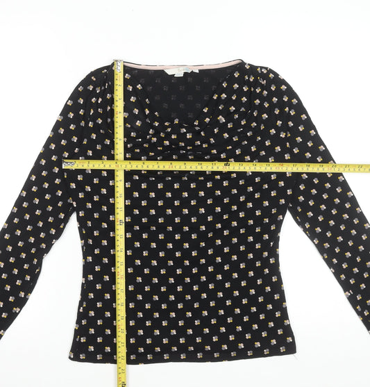 Boden Women’s Black Floral Jersey Cowl Neck Long Sleeve Blouse UK 12