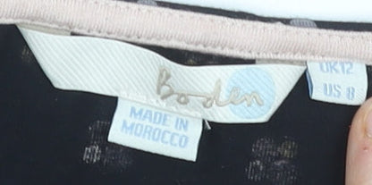 Boden Women’s Black Floral Jersey Cowl Neck Long Sleeve Blouse UK 12