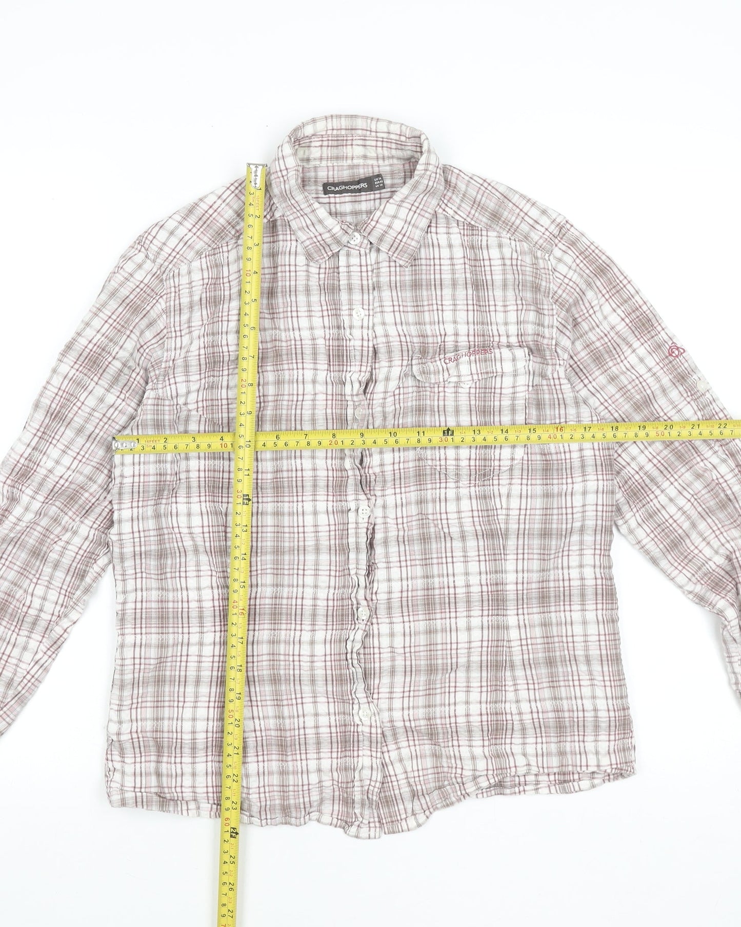 Craghoppers Women's Beige Check Cotton Long Sleeve Shirt UK14