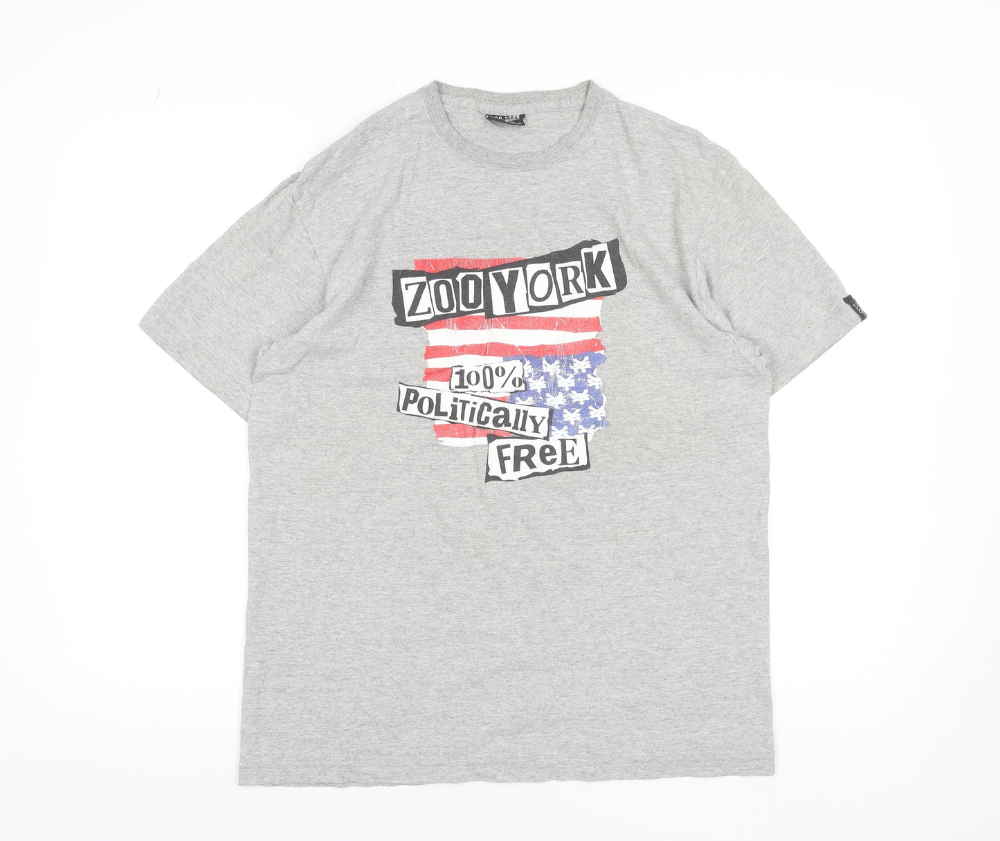 Zoo York Men's Grey Graphic T-Shirt M Politically Free Crew Neck