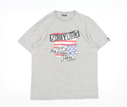 Zoo York Men's Grey Graphic T-Shirt M Politically Free Crew Neck
