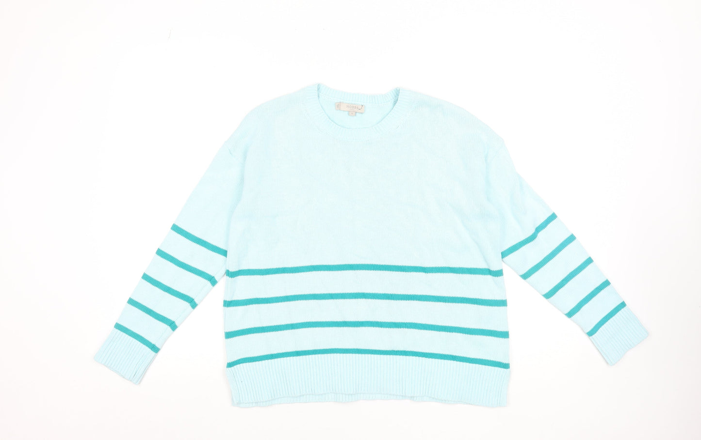 Hobbs Women Blue Striped Cotton Crew Neck Jumper Size S