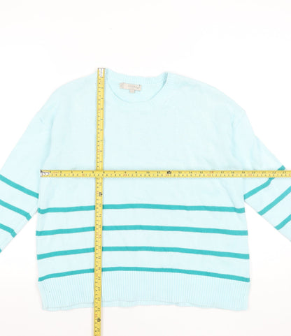 Hobbs Women Blue Striped Cotton Crew Neck Jumper Size S