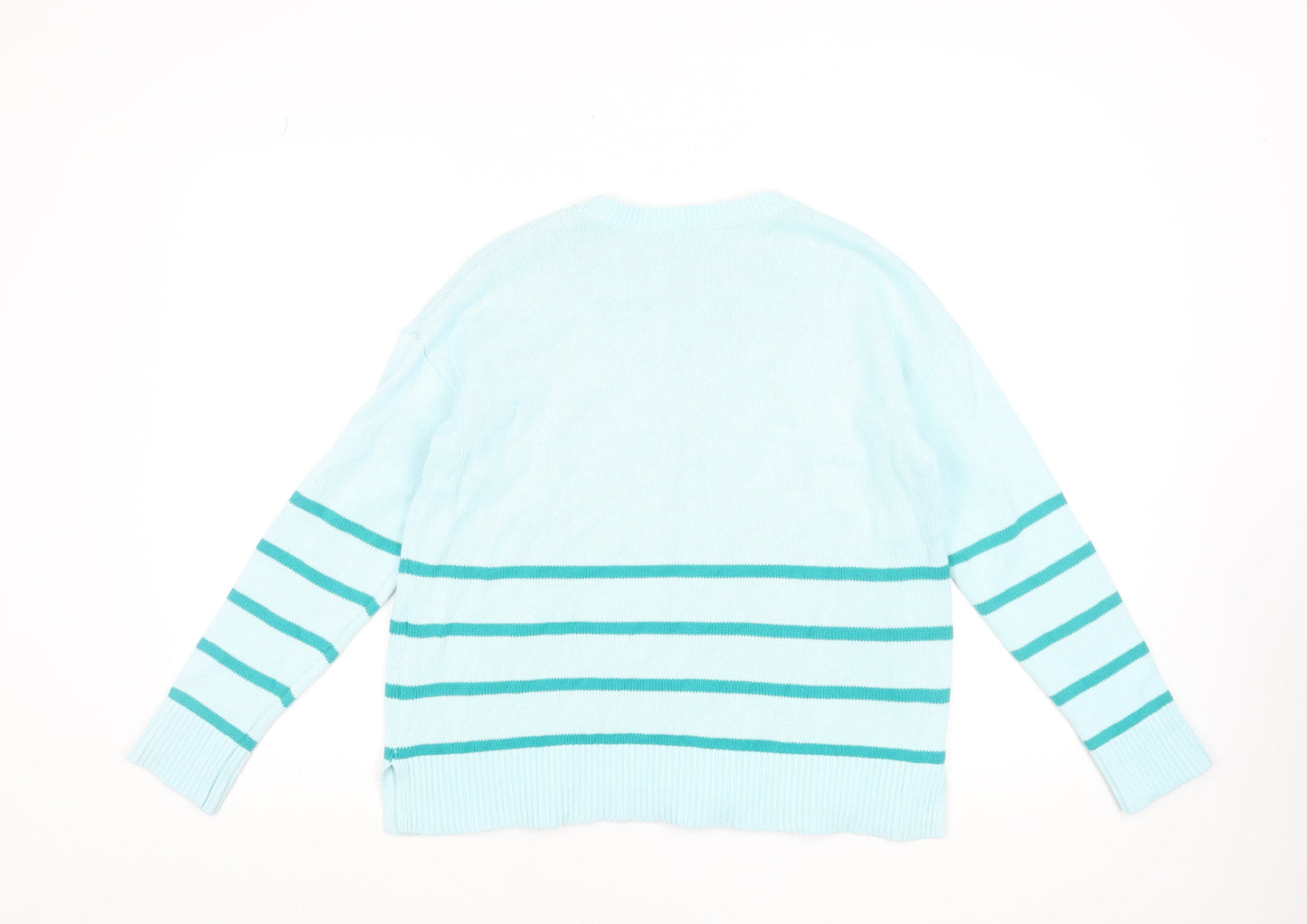 Hobbs Women Blue Striped Cotton Crew Neck Jumper Size S