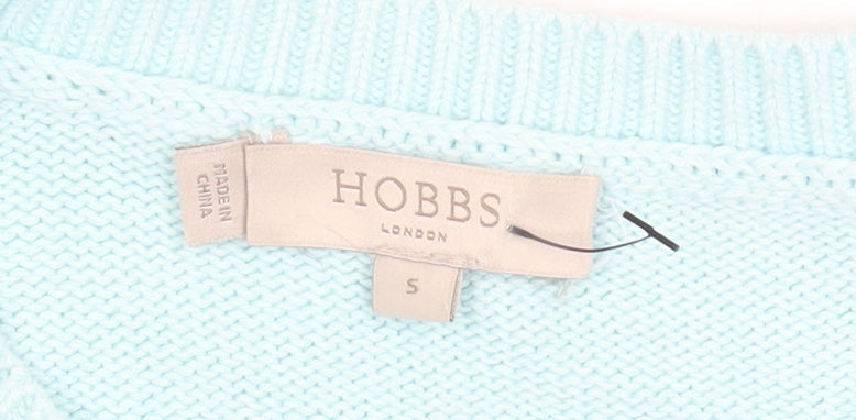 Hobbs Women Blue Striped Cotton Crew Neck Jumper Size S