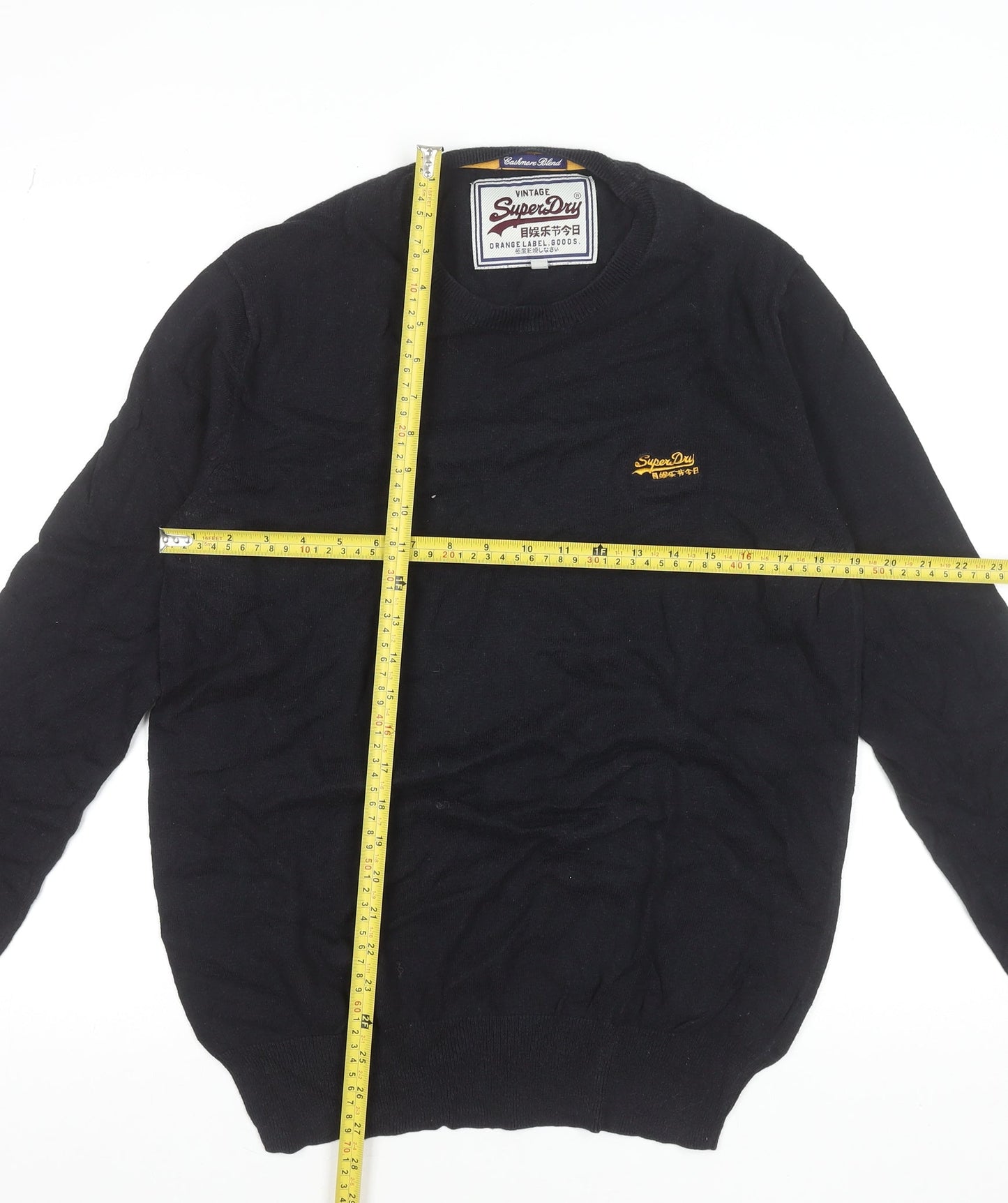 Superdry Men's Black Cotton Cashmere Crew Neck Medium Jumper