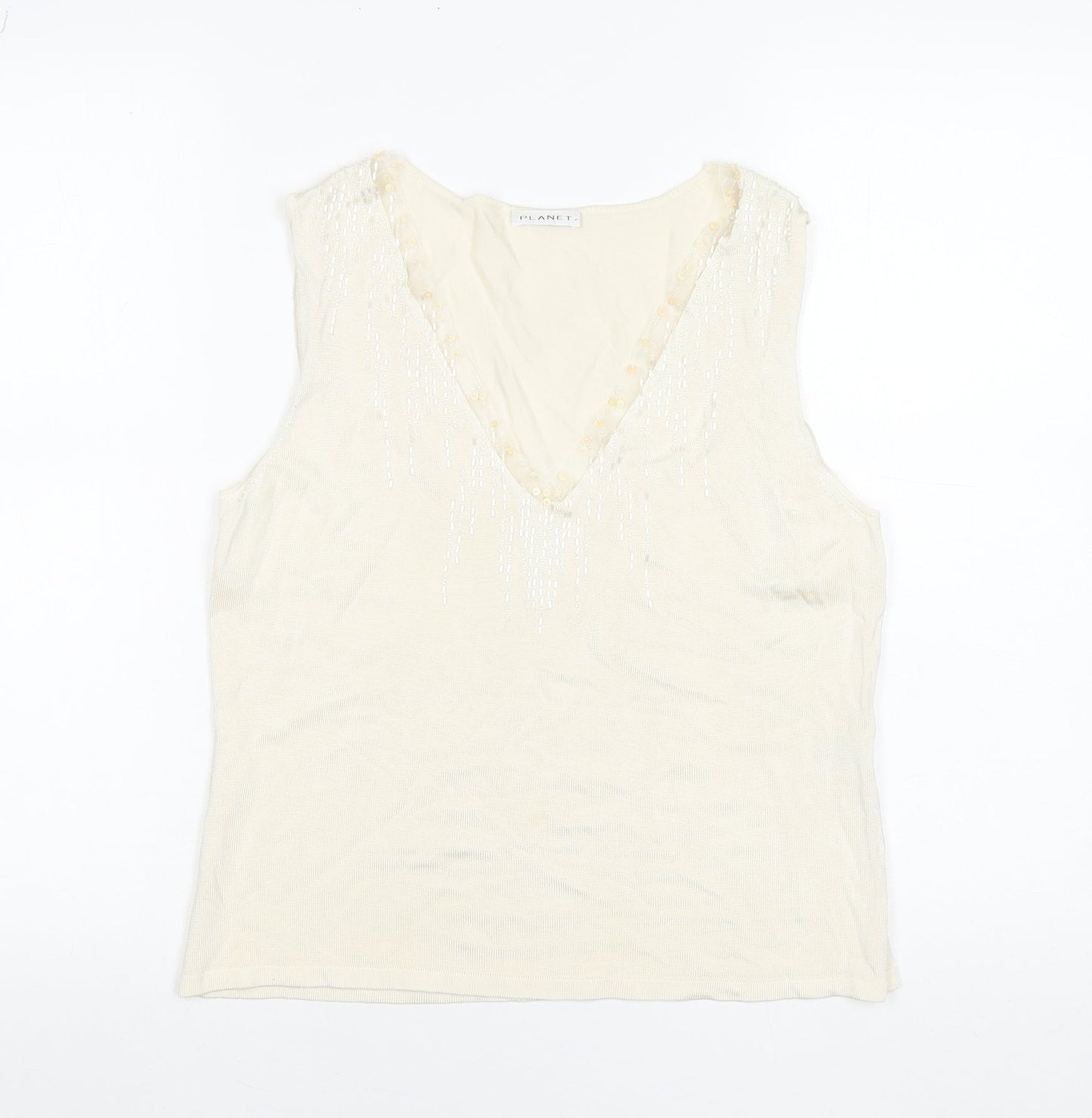 Womens UK Size L Planet Ivory Basic Tank