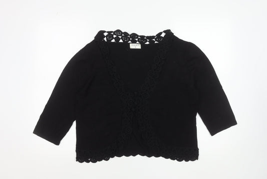 Kaliko Women Black Crochet Edge 3/4 Sleeve Shrug Size 18