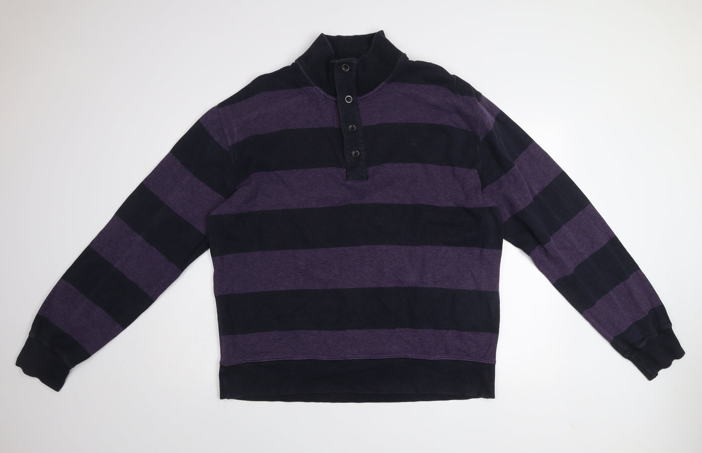 GANT Men Purple Black Striped 2XL Henley Mock Neck Jumper